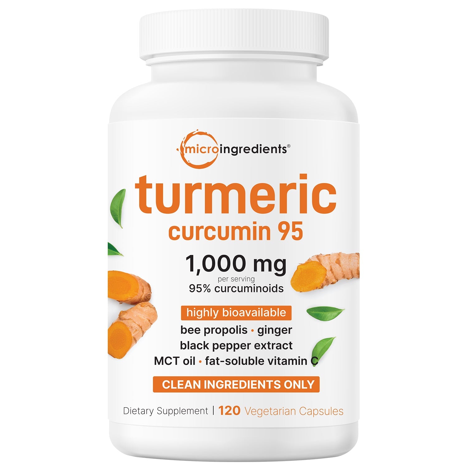 Micro Ingredients Turmeric Curcumin 1,000mg | 95% Curcuminoids with Black Pepper & MCT Oil for Ultimate Absorption, No Filler, No GMO - 120 Vegetarian Capsules